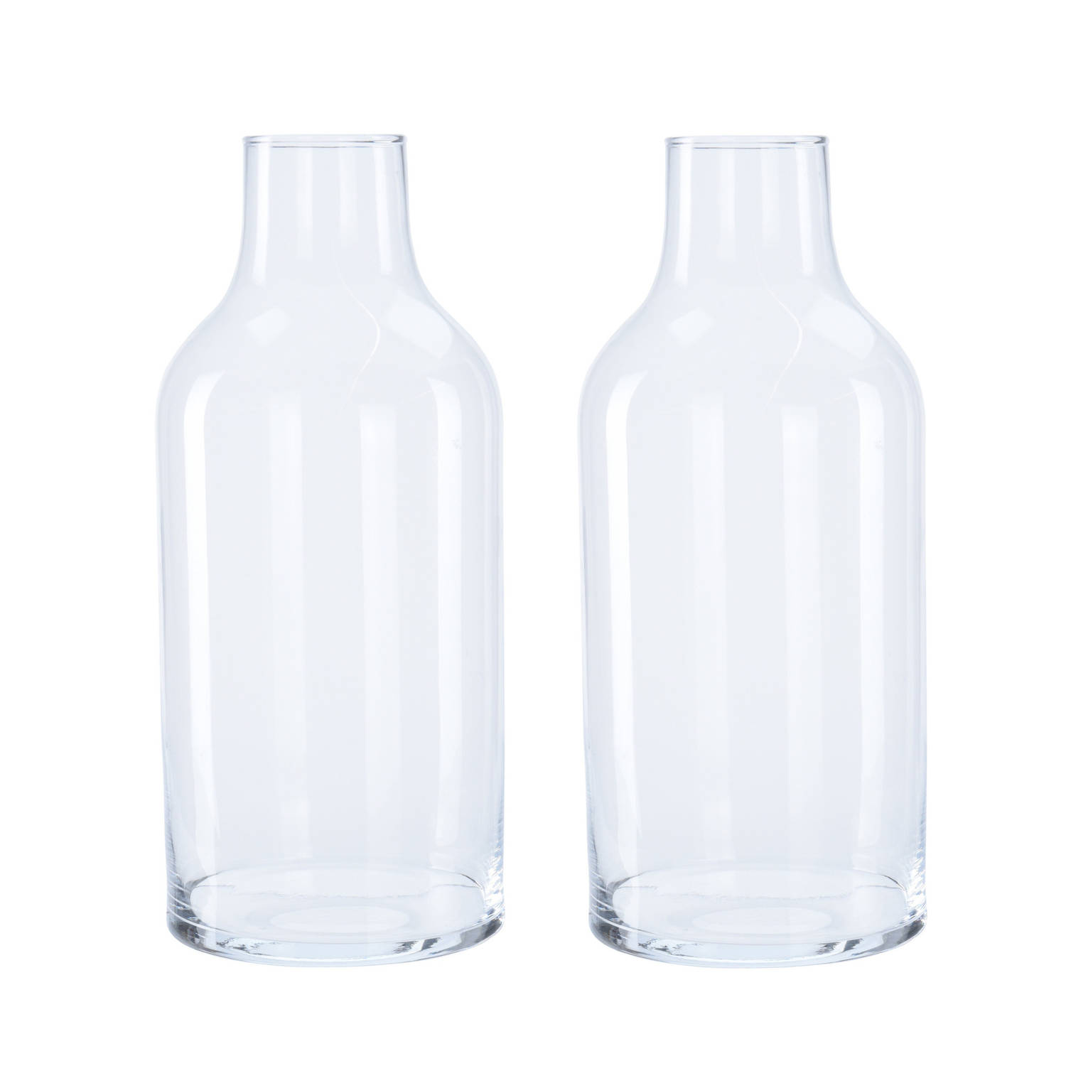 Bellatio Design 2x Flesvormige Bloemenvazen/decoratie Vazen/boeketvazen Transparant Glas 3300 Ml - Vazen