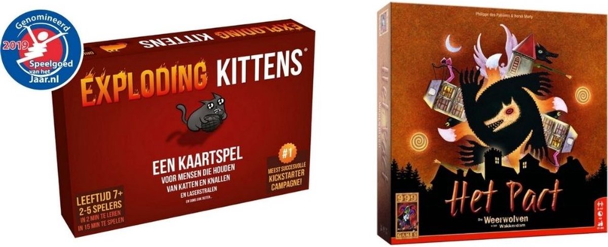 999Games Spellenbundel - Kaartspel - 2 Stuks - Exploding Kittens & Weerwolven Van Wakkerdam: Het Pact
