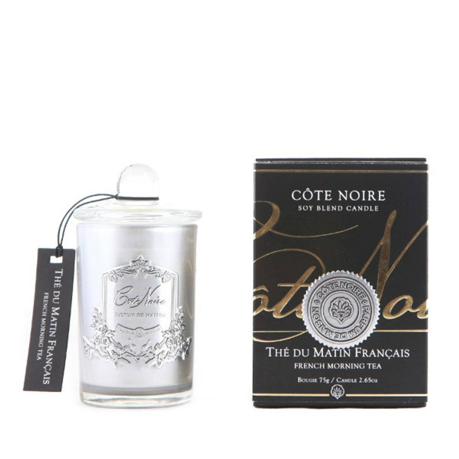 Geurkaars French Morning Tea 75gr Zilver - Cote Noire - Zwart