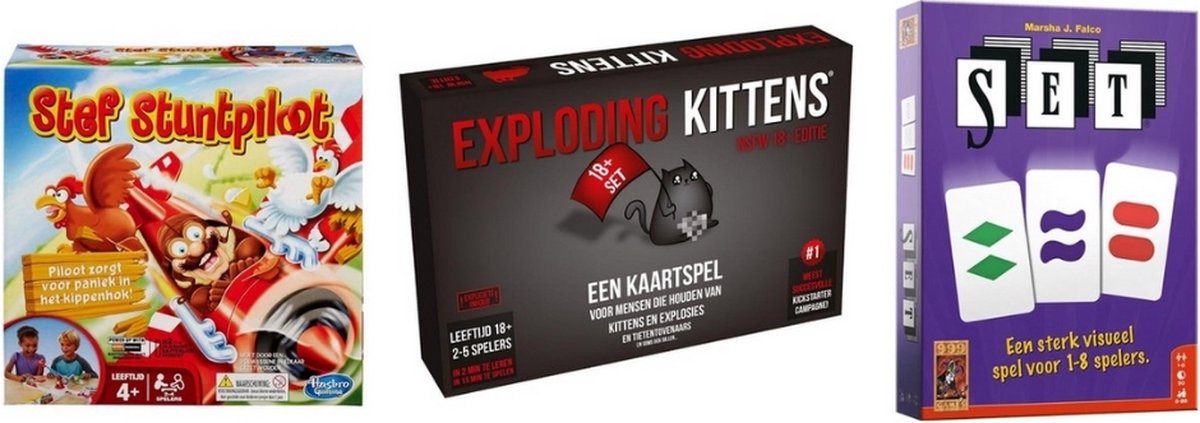 999Games Spellenbundel - 3 Stuks - Exploding Kittens Nsfw (18+) & Set! & Stef Stuntpiloot