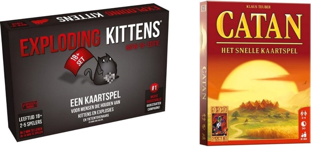 999Games Spellenbundel - Kaartspel - 2 Stuks - Exploding Kittens Nsfw (18+) & Catan: Het Snelle Kaartspel