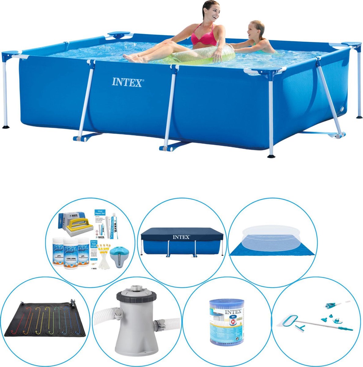 Intex Frame Pool Rechthoekig 220x150x60 Cm - Zwembad Set - Blauw