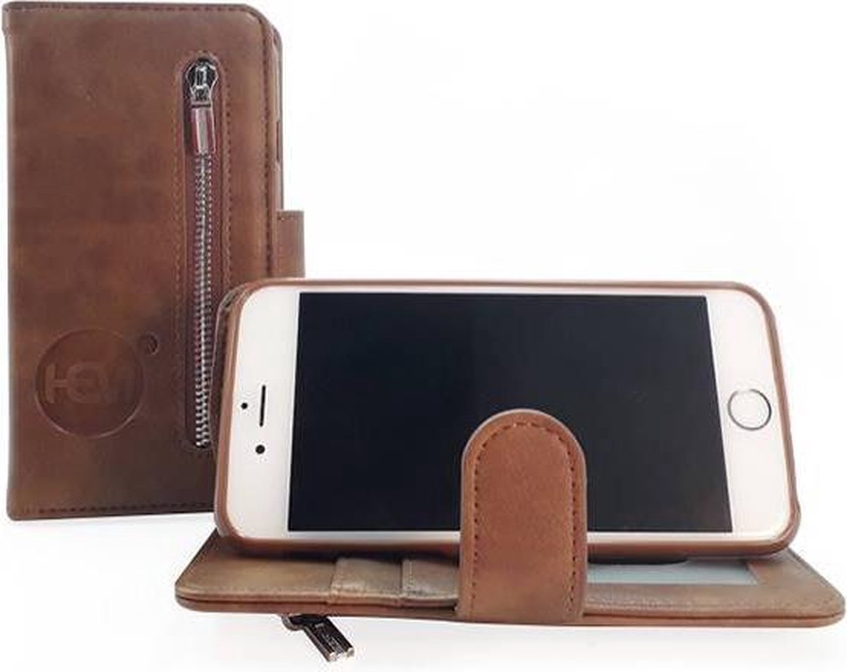 Hem Apple Iphone 12 Pro - Bronzed Brown Leren Rits Portemonnee Hoesje - Lederen Wallet Case Tpu Meegekleurde Binnenkant- - Bruin