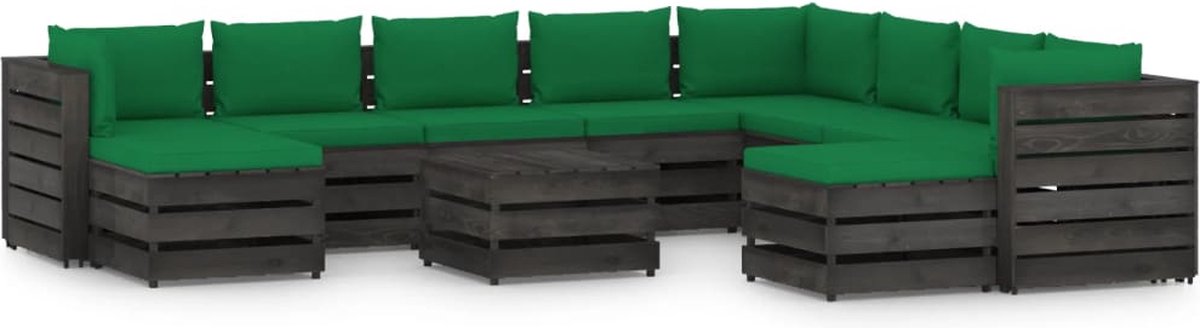 Vidaxl 11-delige Loungeset Met Kussens Geïmpregneerd Hout - Groen