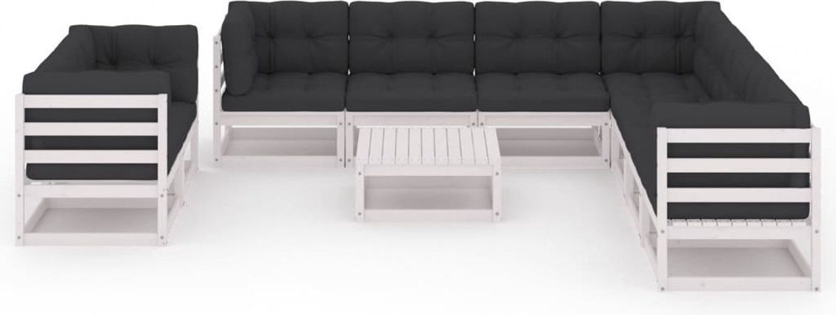 Vidaxl 10-delige Loungeset Met Kussens Massief Grenenhout - Wit