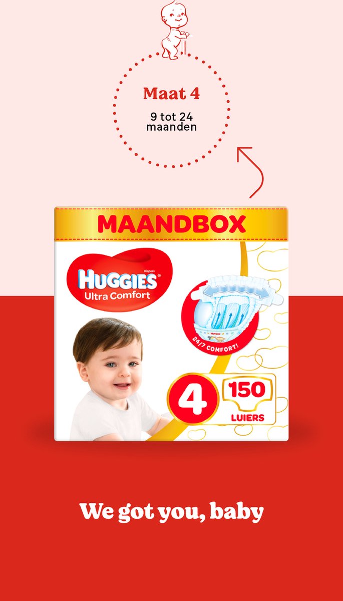 Huggies Ultra Comfort - Unisex Babyluiers X150 Maat 4 - 1 Maandverpakking