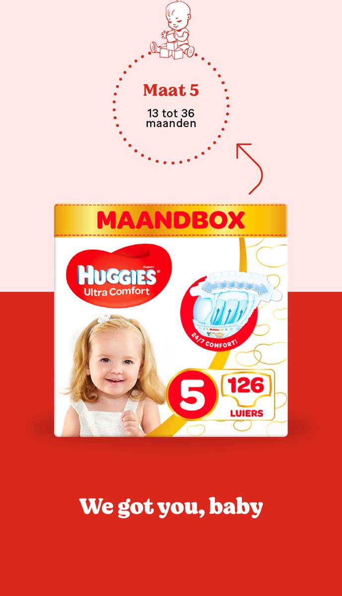 Huggies Ultra Comfort - Unisex Babyluiers X126 Maat 5-1 Maandverpakking