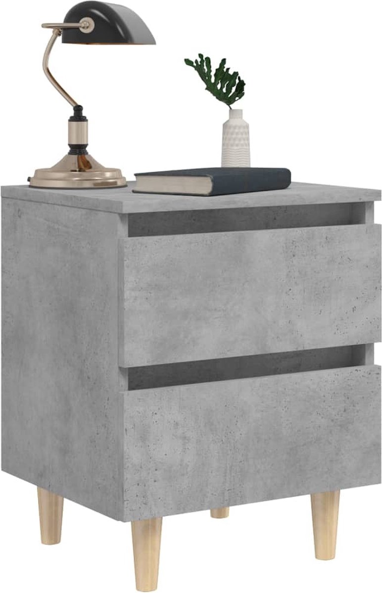 Vidaxl Nachtkastjes 2 St Met Grenenhouten Poten 40x35x50 Cm Beton - Grijs