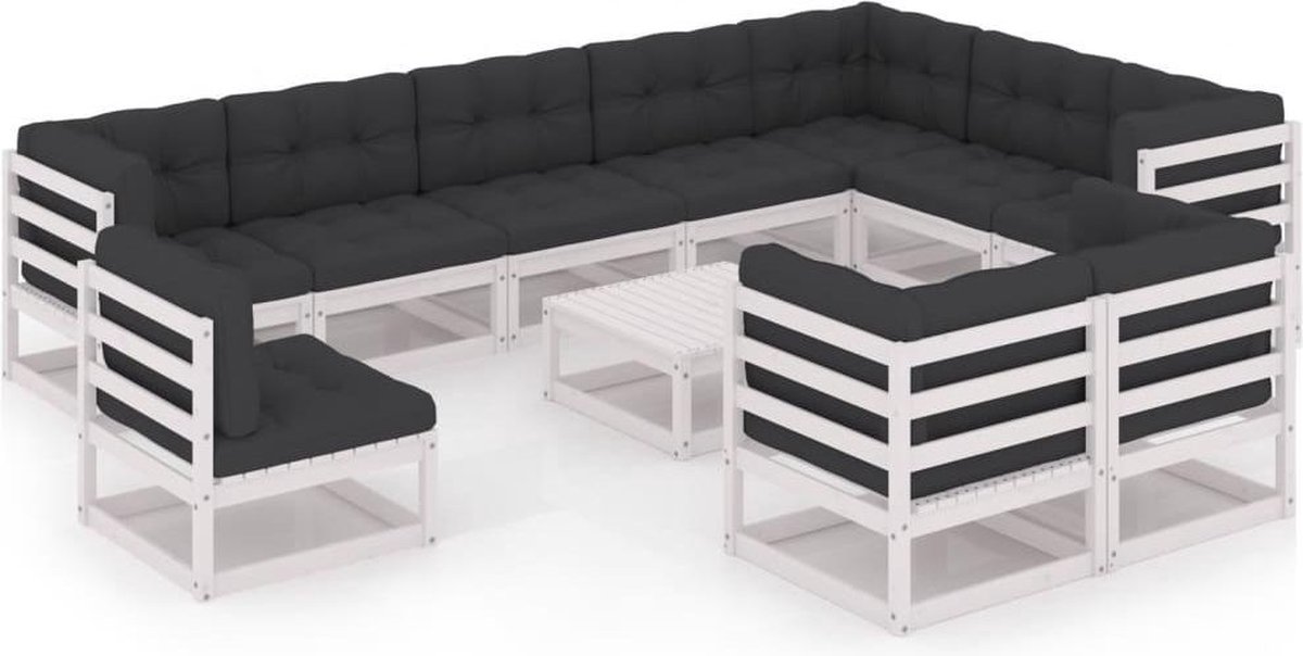 Vidaxl 11-delige Loungeset Met Kussens Massief Grenenhout - Wit