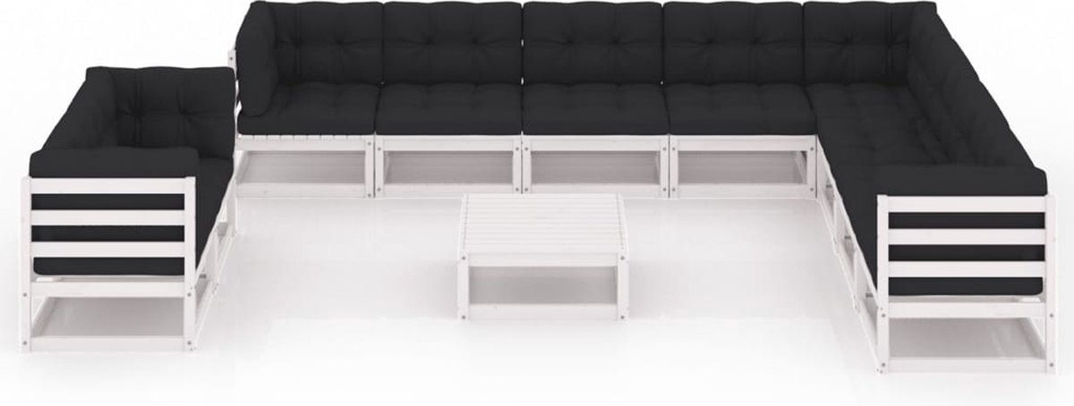 Vidaxl 11-delige Loungeset Met Kussens Massief Grenenhout - Wit