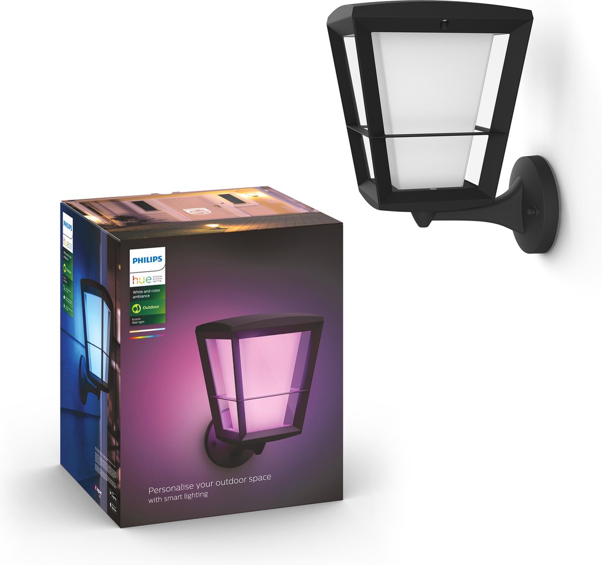 Philips Hue Econic buitenwandlamp klassiek staand - Zwart