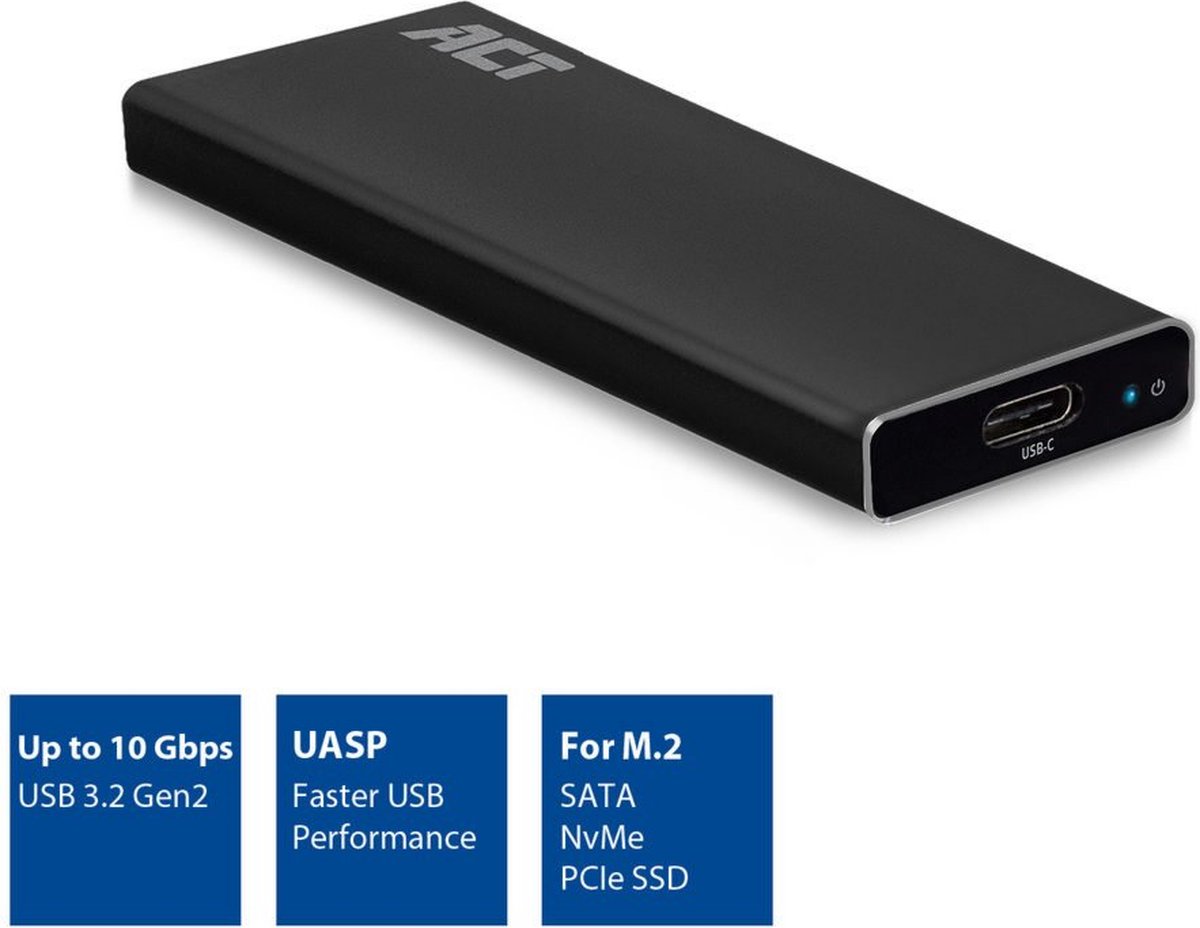 ACT USB-C M.2 SATA en NVMe SSD behuizing
