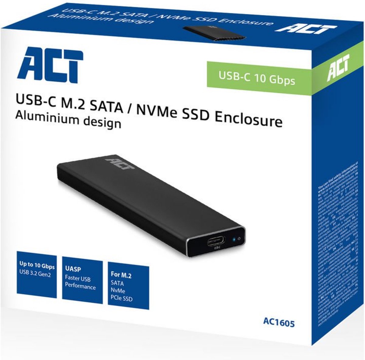 ACT USB-C M.2 SATA en NVMe SSD behuizing