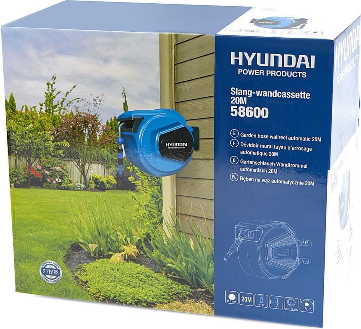 Hyundai Wandslangenbox 20M X 8Mm - 58600 - Blauw