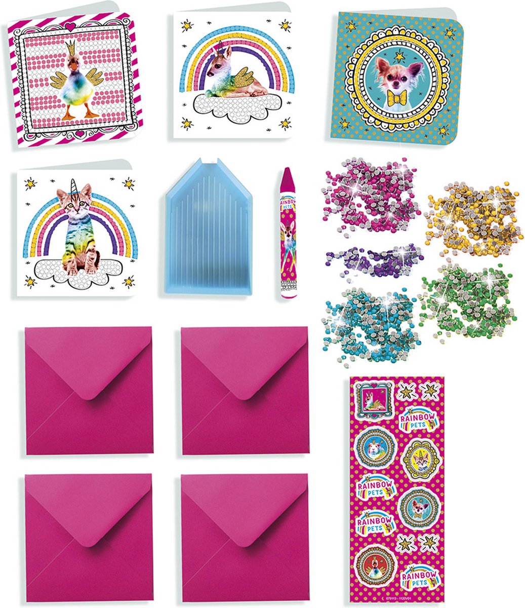 Totum kaarten Diamond Painting Rainbow Pets 800+ steentjes