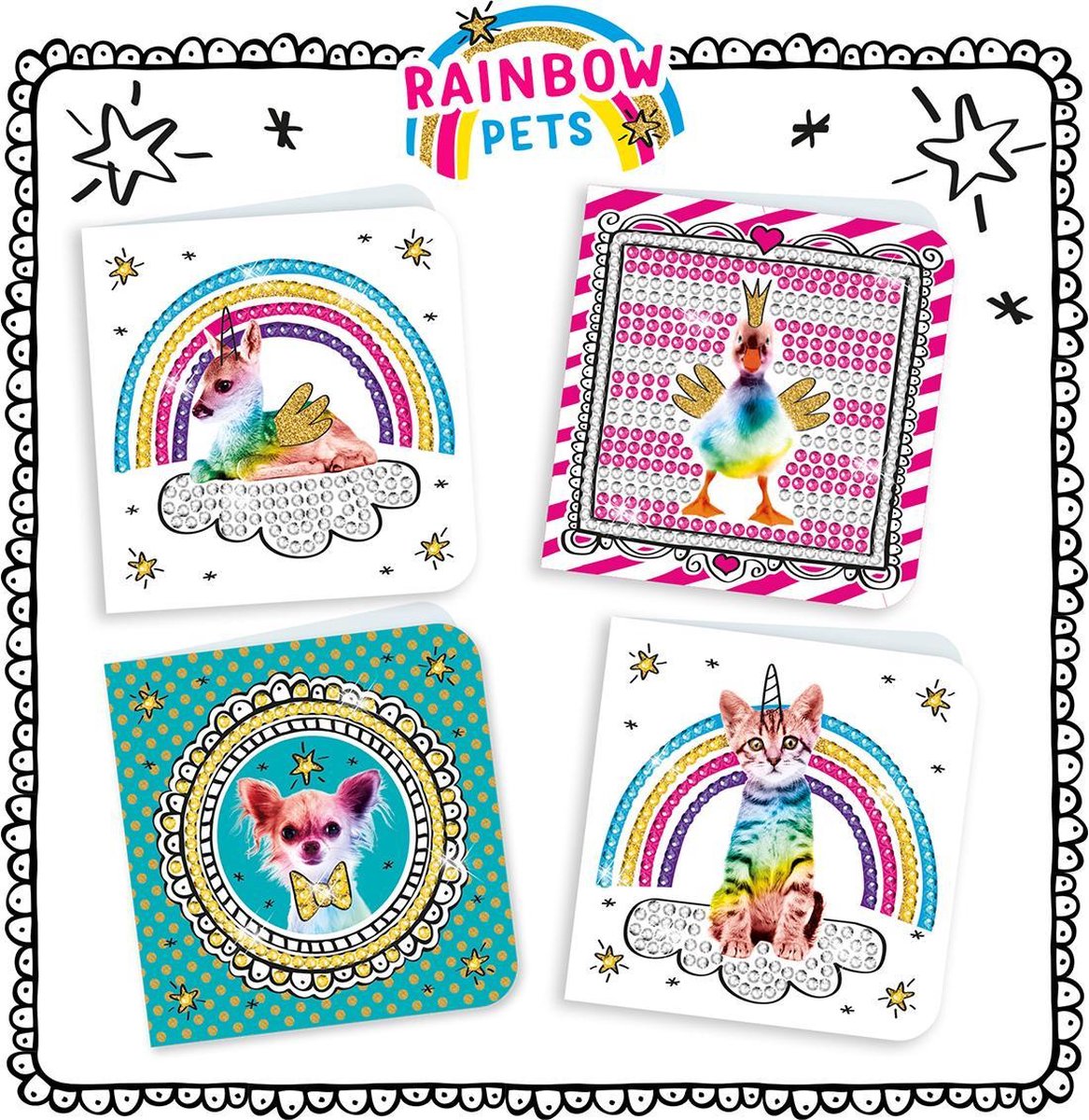 Totum kaarten Diamond Painting Rainbow Pets 800+ steentjes