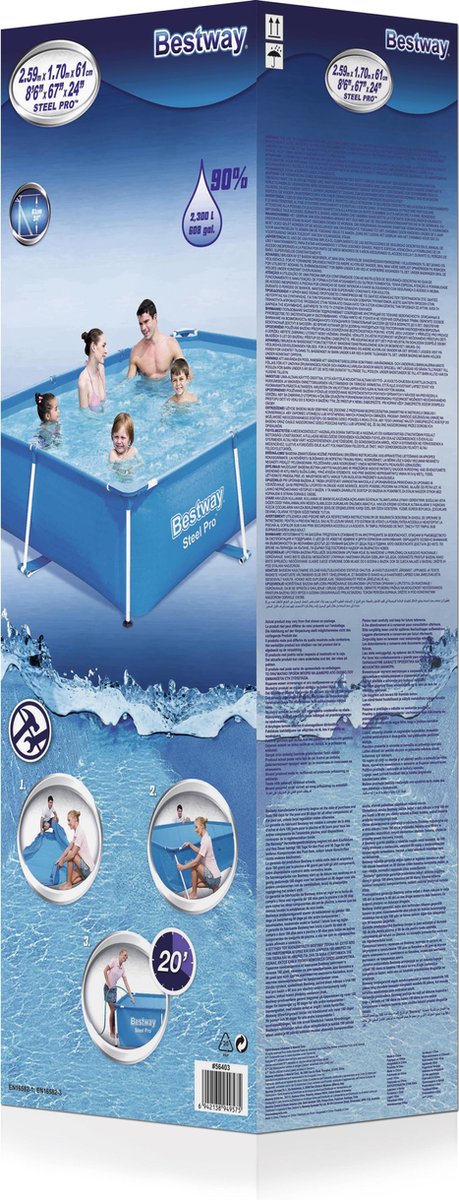 Bestway Steel Pro Zwembad Rechthoek - 259 X 170 X 61 CM - Blauw