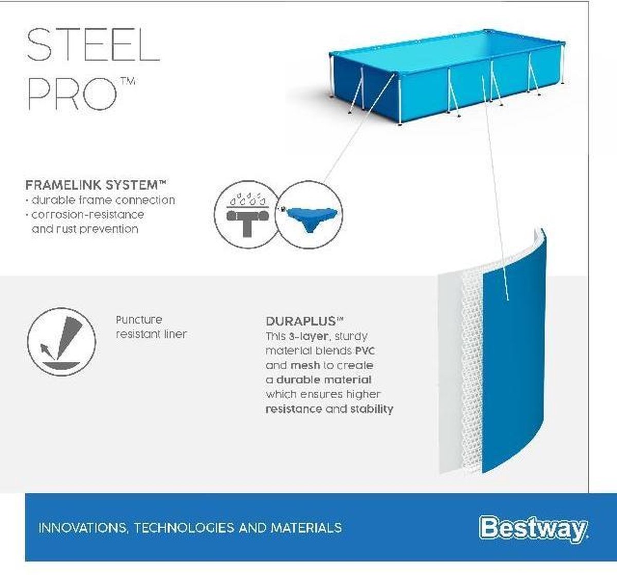 Bestway Steel Pro Zwembad Rechthoek - 259 X 170 X 61 CM - Blauw