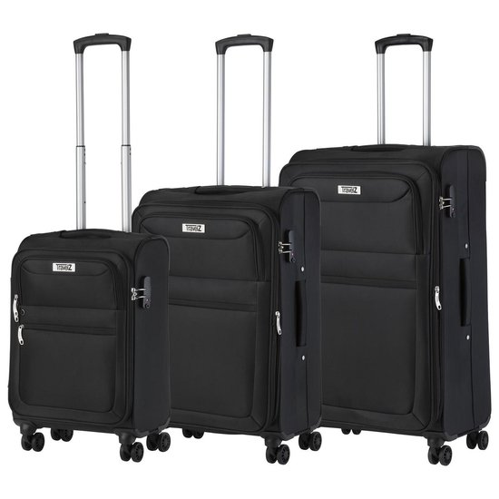 TRAVELZ Softspinner Tsa Kofferset - 3-delige Zachte Trolleyset - - Zwart