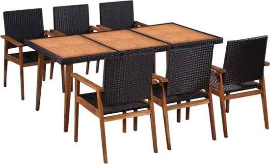 Vidaxl 7-delige Tuinset Poly Rattan En - Zwart