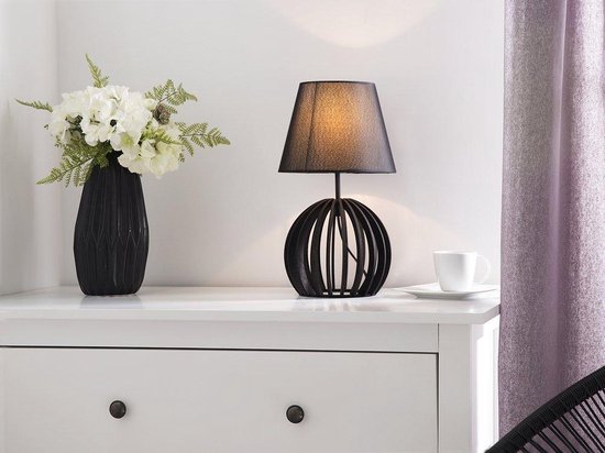 Beliani Samo Tafellamp Hout 22 X 22 Cm - Zwart