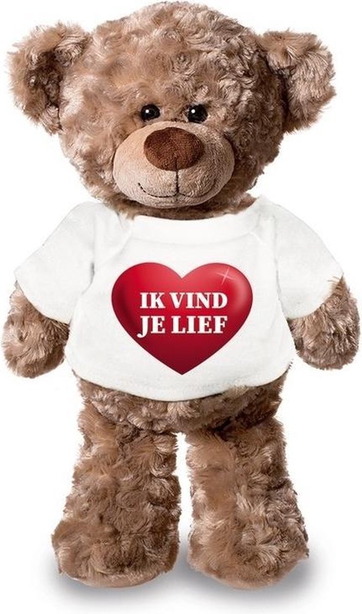 Knuffelbeer Ik Vind Je Lief Met Rood Hartje 24 Cm - Valentijn/ Romantisch Cadeau - Bruin