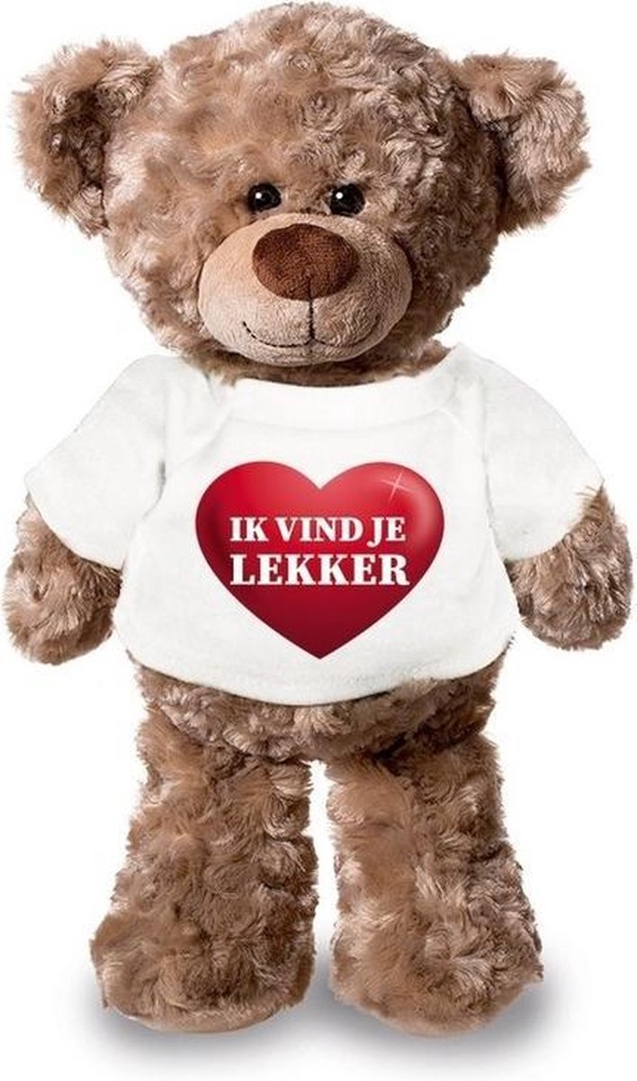 Knuffelbeer Ik Vind Je Lekker Met Rood Hartje 24 Cm - Valentijn/ Romantisch Cadeau - Bruin