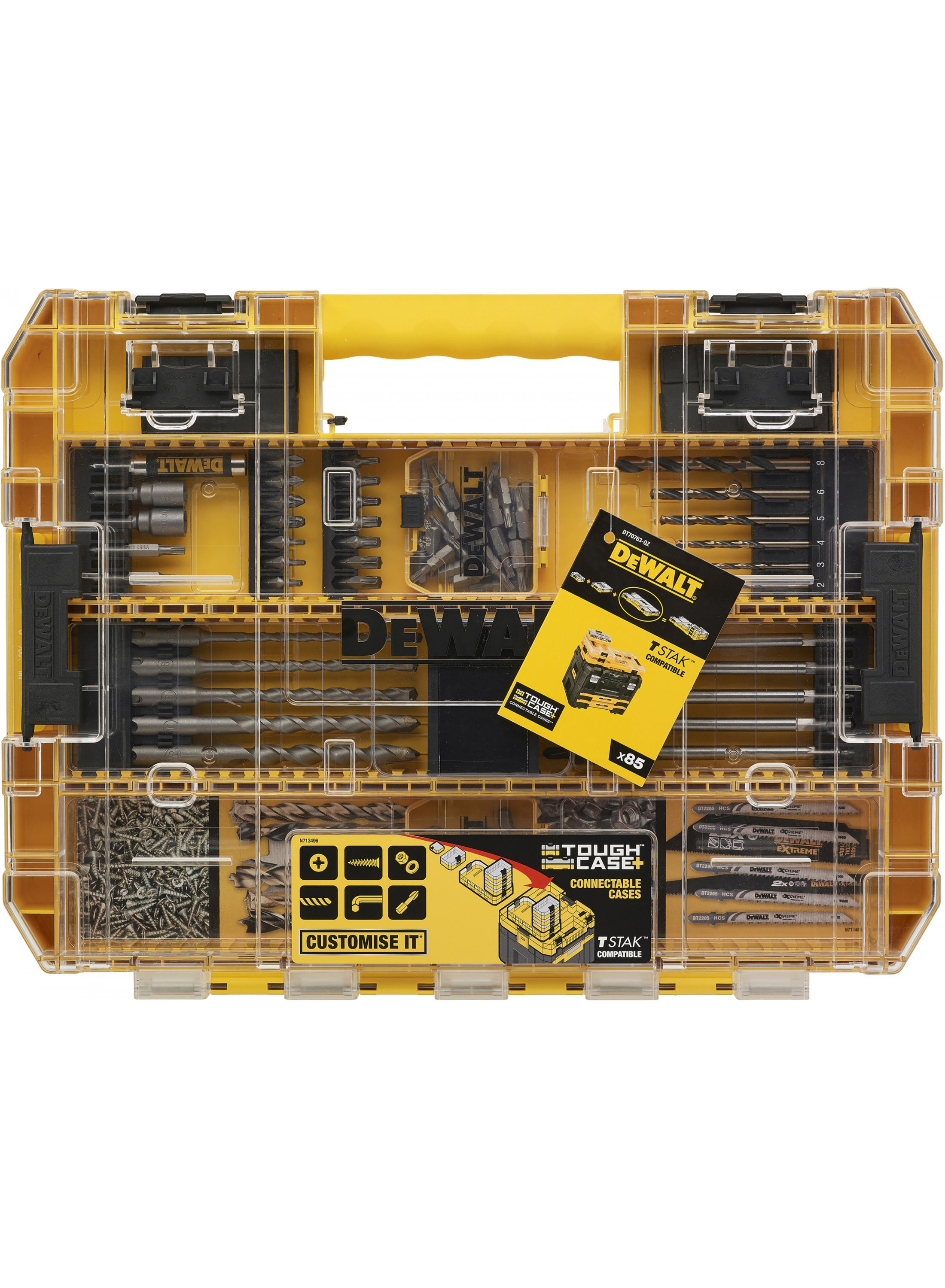 DeWalt DT70763-QZ | 85-delige set, speedboren, metaalboren, SDS+ beton, bits torx, TOUGH CASE