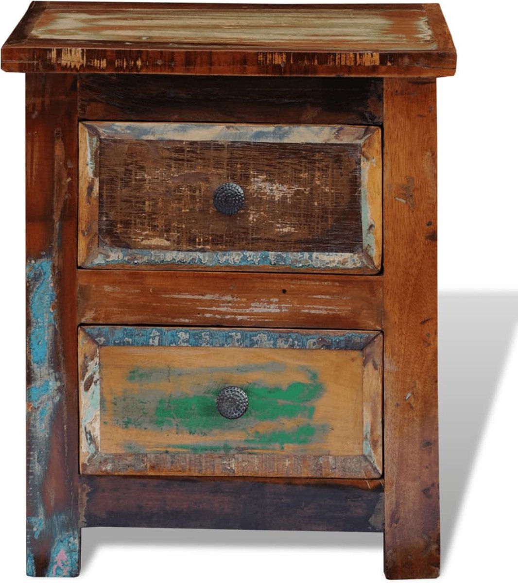 Vidaxl Nachtkastje Met 2 Lades Massief Gerecycled Hout - Bruin