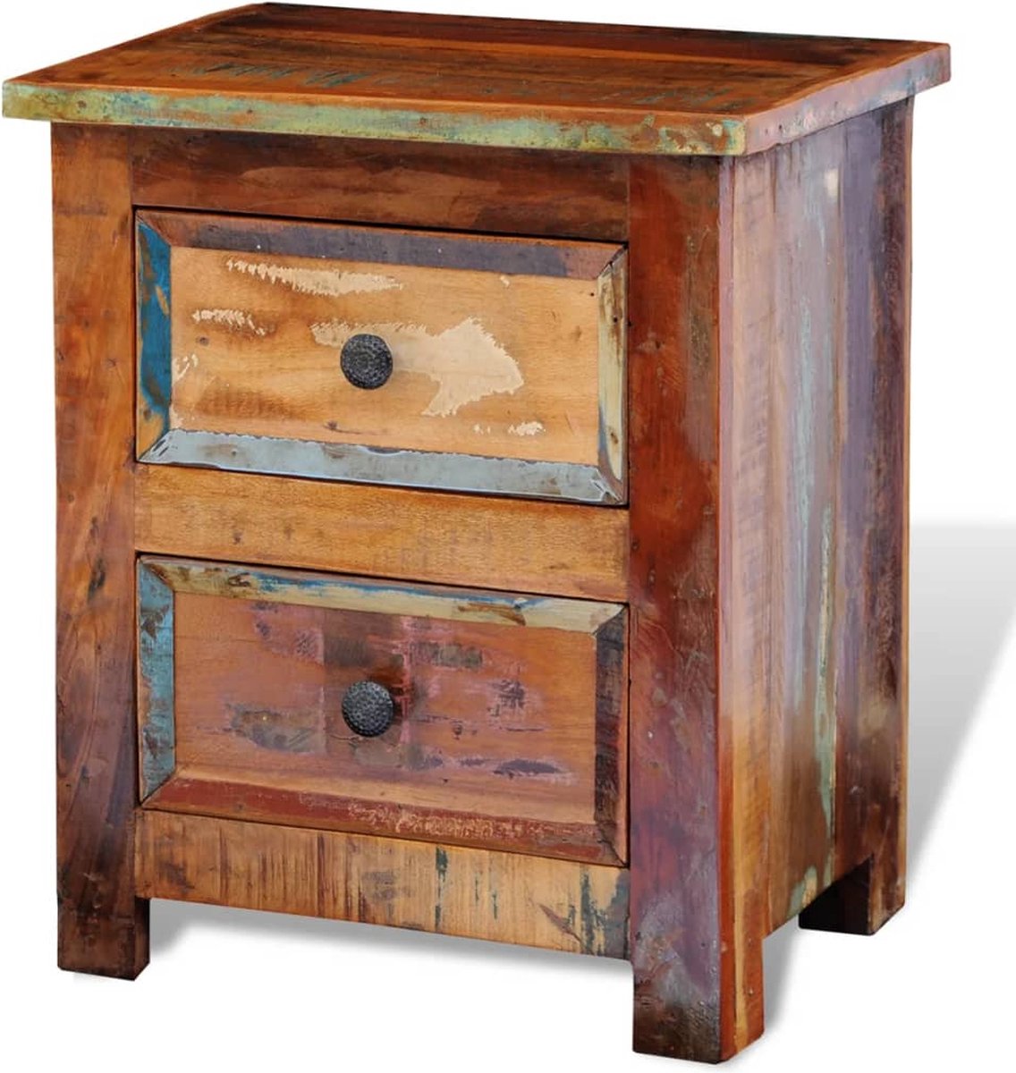 Vidaxl Nachtkastje Met 2 Lades Massief Gerecycled Hout - Bruin