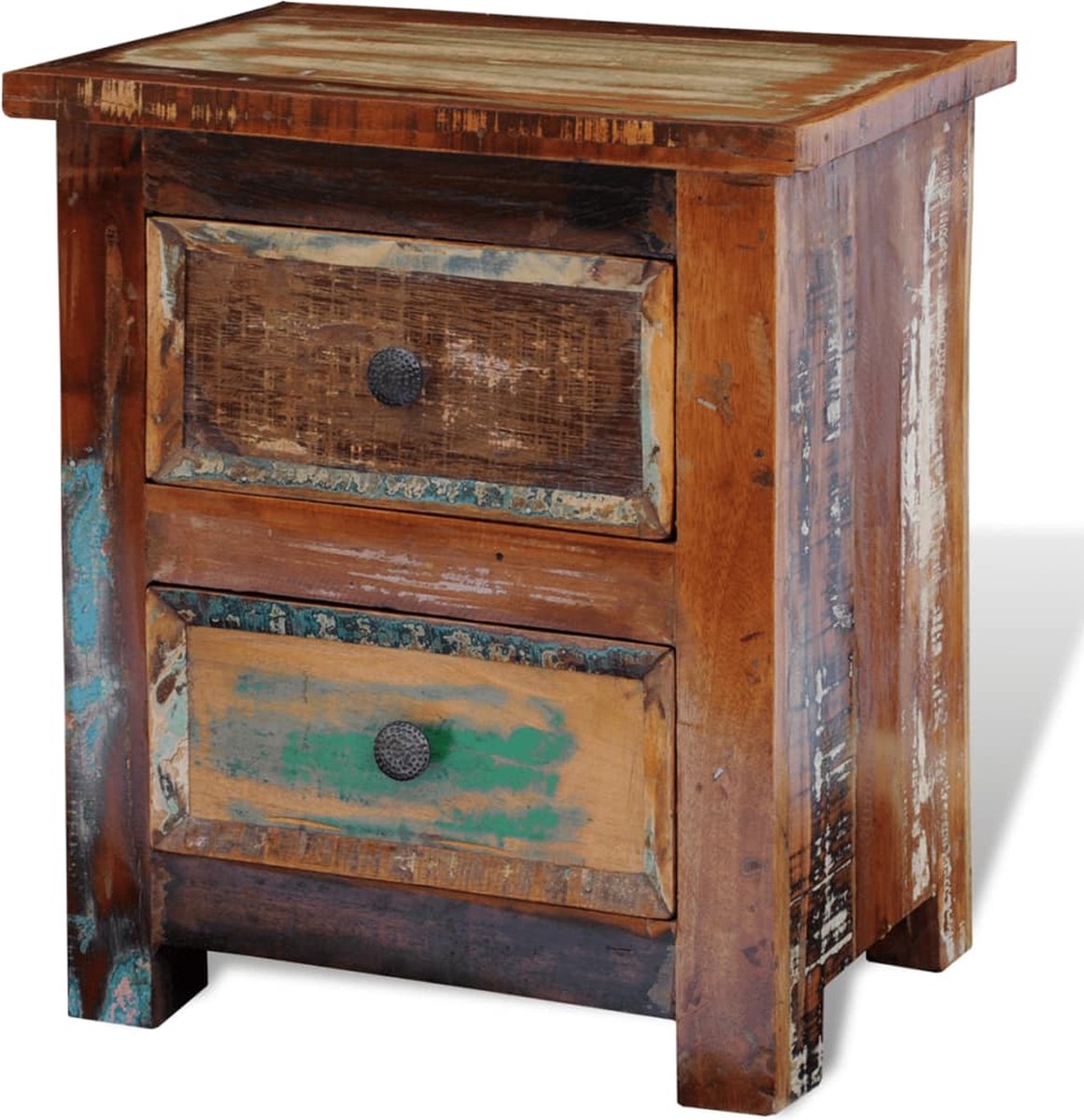 Vidaxl Nachtkastje Met 2 Lades Massief Gerecycled Hout - Bruin