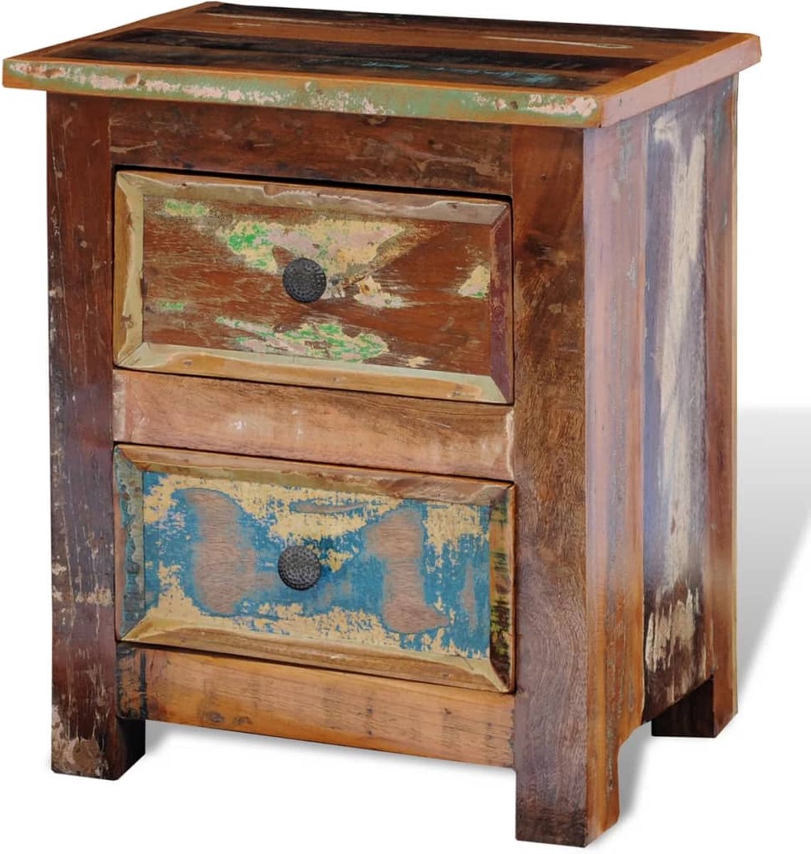 Vidaxl Nachtkastje Met 2 Lades Massief Gerecycled Hout - Bruin