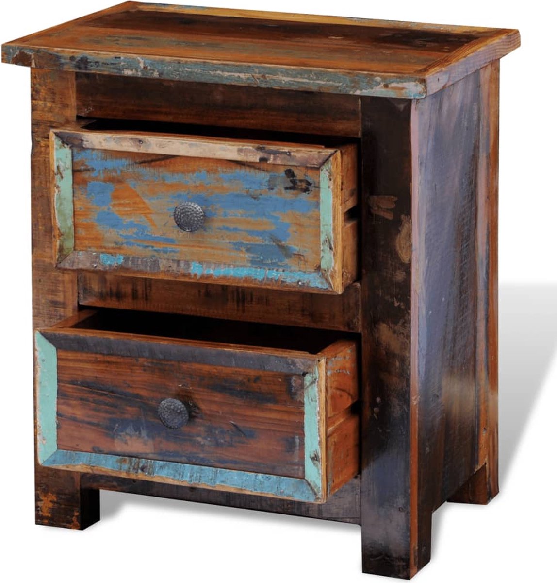 Vidaxl Nachtkastje Met 2 Lades Massief Gerecycled Hout - Bruin