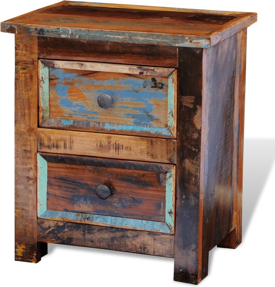 Vidaxl Nachtkastje Met 2 Lades Massief Gerecycled Hout - Bruin