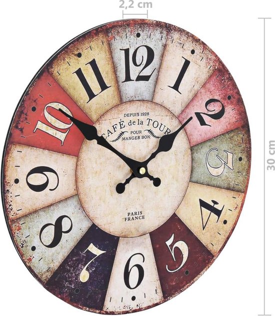 Vidaxl Wandklok Vintage-stijl 30 Cm Meerkleurig