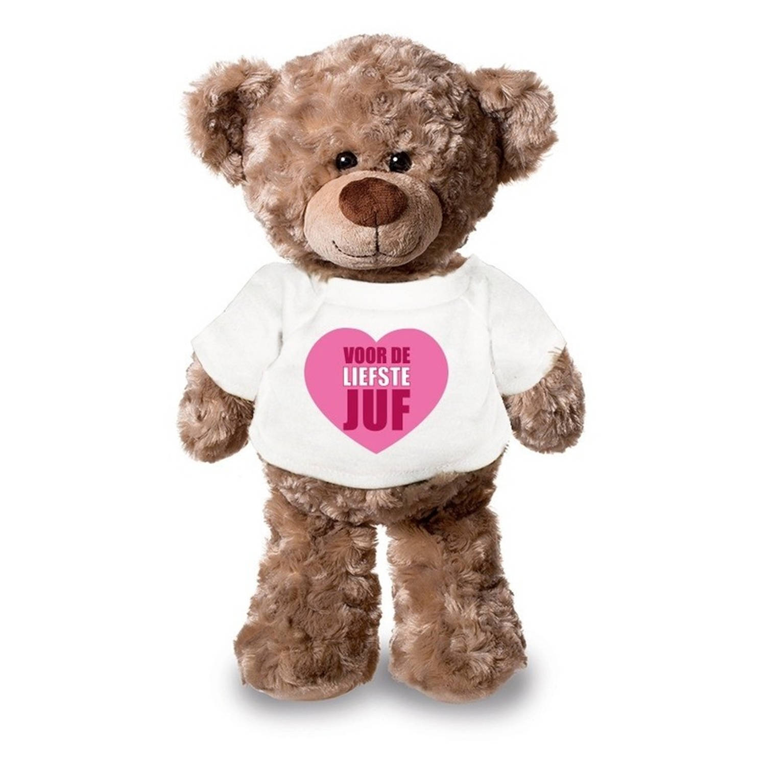 Knuffelbeer Liefste Juf Met Shirtje En Hartje 24 Cm - Juffrouw/jufffendag Cadeau/bedankje - Wit