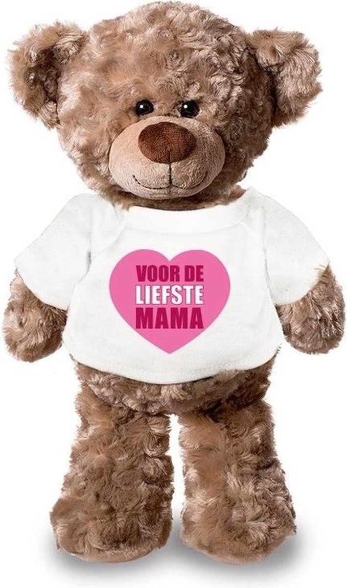 Knuffelbeer Liefste Mama Met Shirtje En Hartje 24 Cm - Moederdag Cadeau - Wit