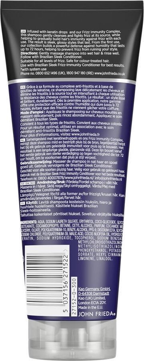 John Fr. Frizz Ease Shampoo Brazillian Sleek Immunity 250 ML