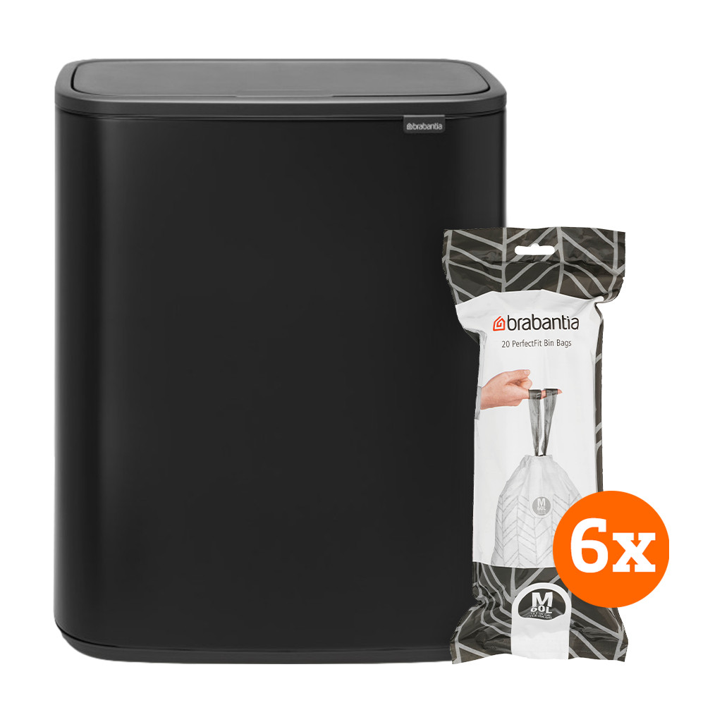 Brabantia Bo Touch Bin 60 Liter Matt Black + Vuilniszakken (120 stuks) - Zwart