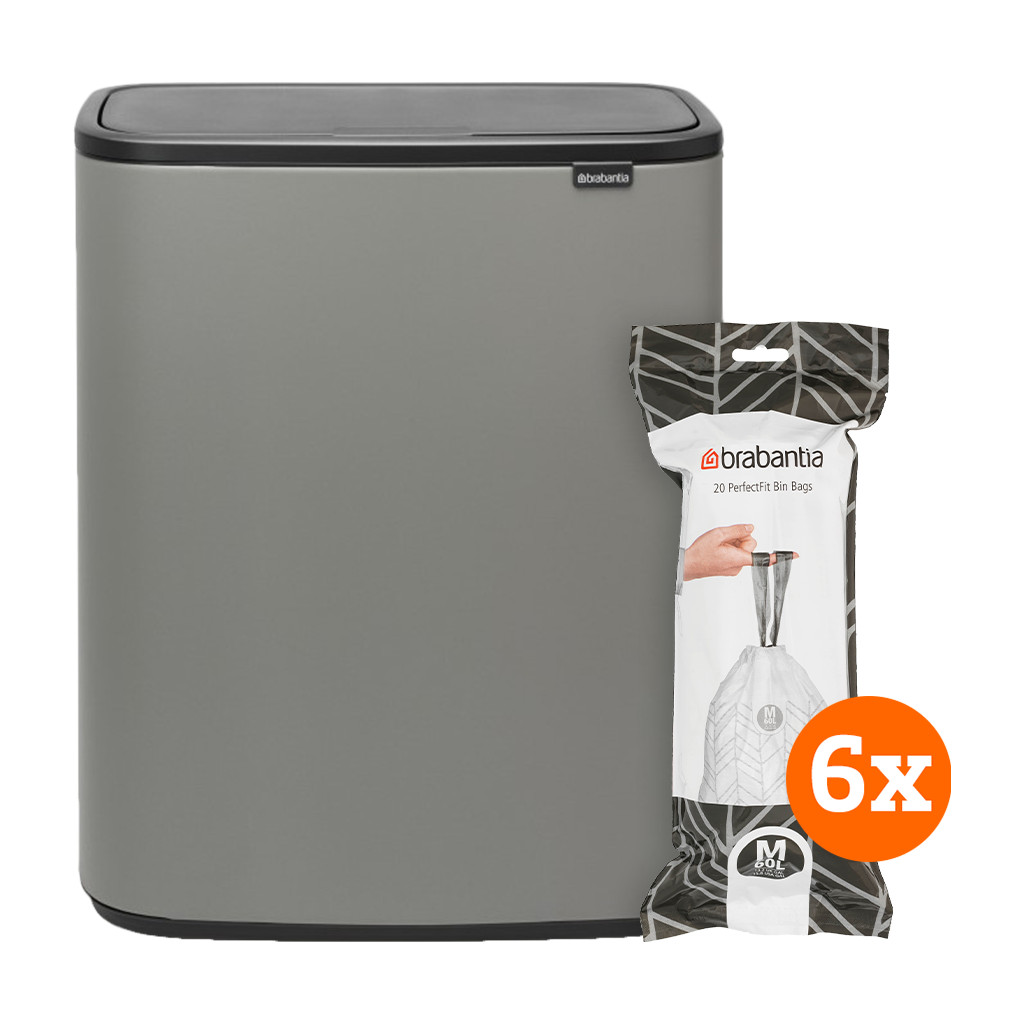 Brabantia Bo Touch Bin 60 Liter Mineral Concrete Grey + Vuilniszakken (120 stuks)