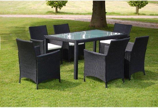 Vidaxl 7-delige Tuinset Met Kussens Poly Rattan - Negro