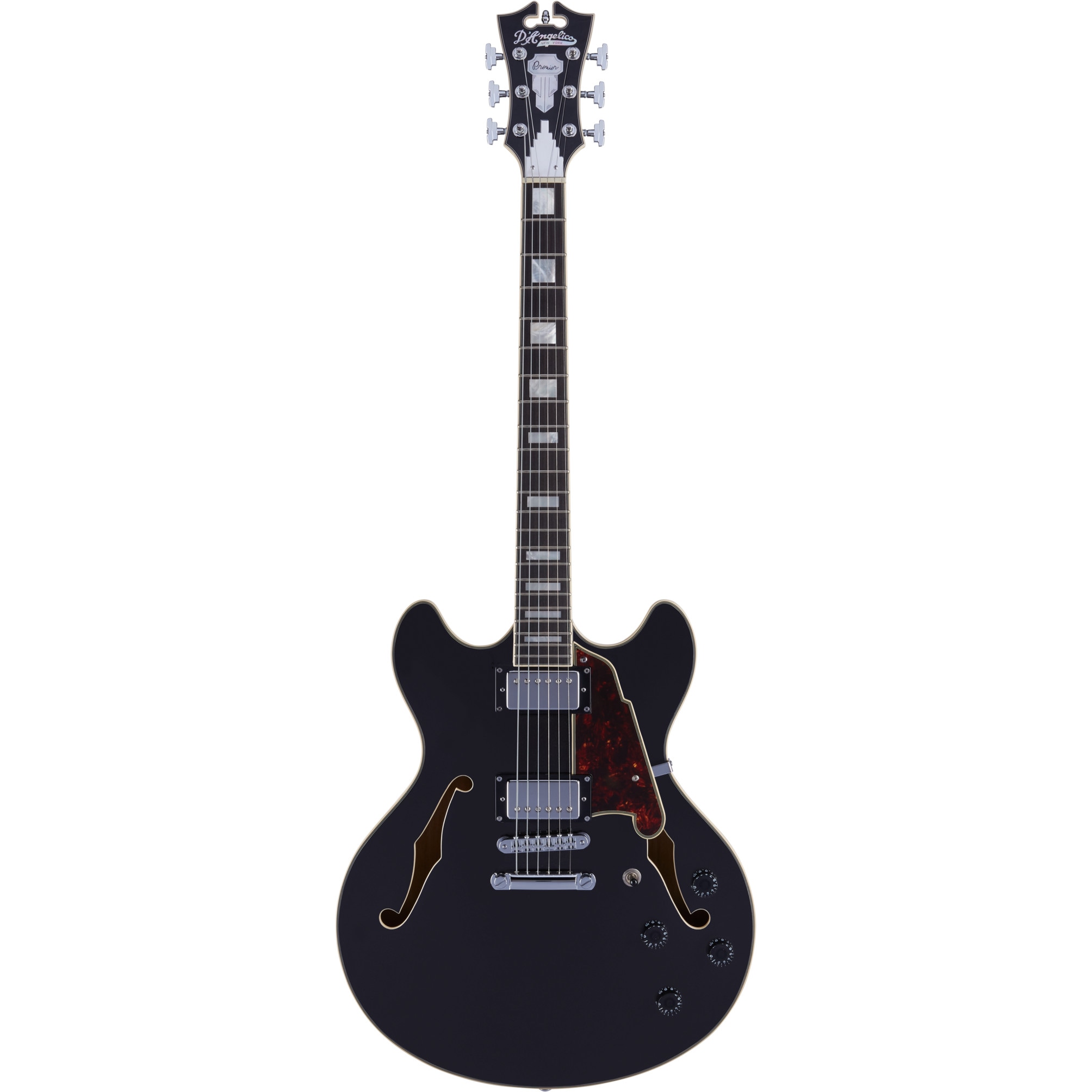 D'Angelico Premier DC Stopbar Black Flake semi-akoestische gitaar met gigbag