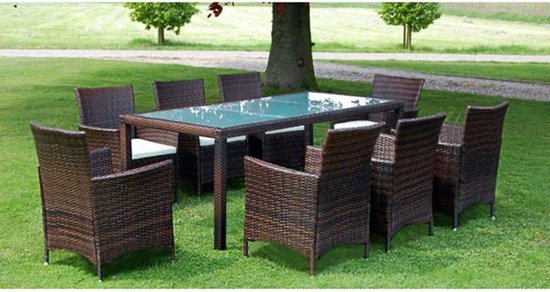 Vidaxl 9-delige Tuinset Met Kussens Poly Rattan - Bruin