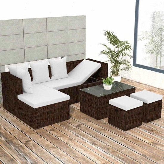 Vidaxl 4-delige Loungeset Met Kussens Poly Rattan - Bruin