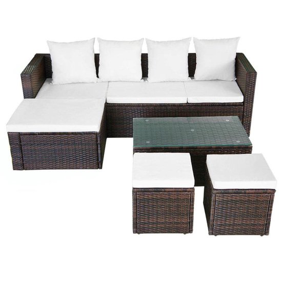 Vidaxl 4-delige Loungeset Met Kussens Poly Rattan - Bruin