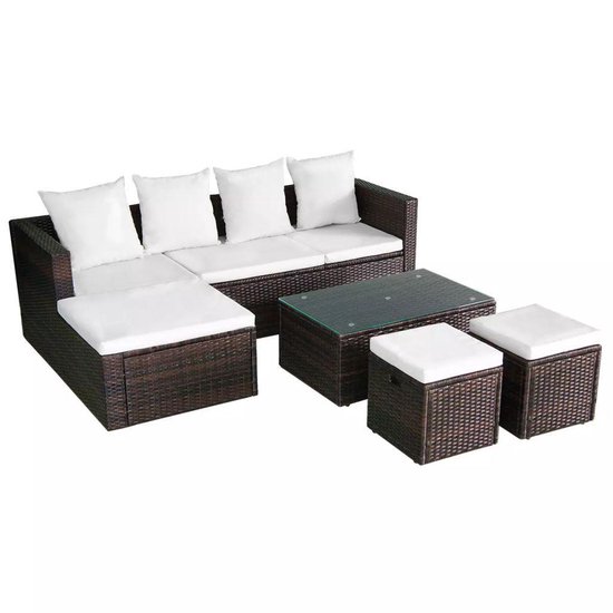 Vidaxl 4-delige Loungeset Met Kussens Poly Rattan - Bruin