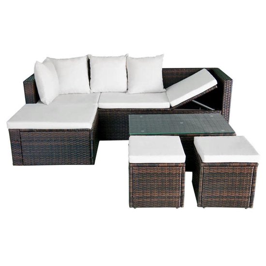 Vidaxl 4-delige Loungeset Met Kussens Poly Rattan - Bruin