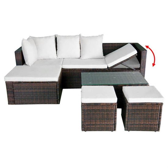 Vidaxl 4-delige Loungeset Met Kussens Poly Rattan - Bruin