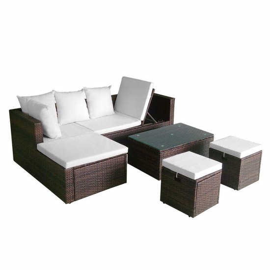 Vidaxl 4-delige Loungeset Met Kussens Poly Rattan - Bruin