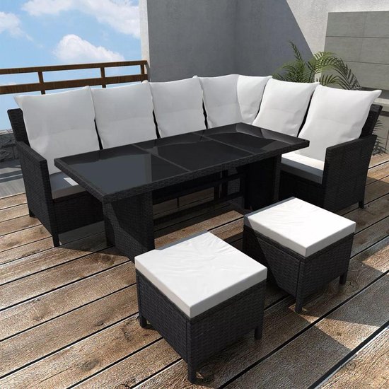 Vidaxl 4-delige Loungeset Met Kussens Poly Rattan - Zwart